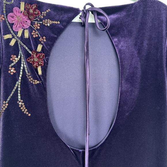 Carole Little Velvet Dress Size 4 Purple Beaded Sequin Whimsygoth Fairy‎  Floral - Picture 8 of 11